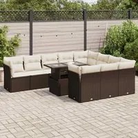 Set Divani da Giardino 11 pz con Cuscini Polyrattan Marrone 3326234