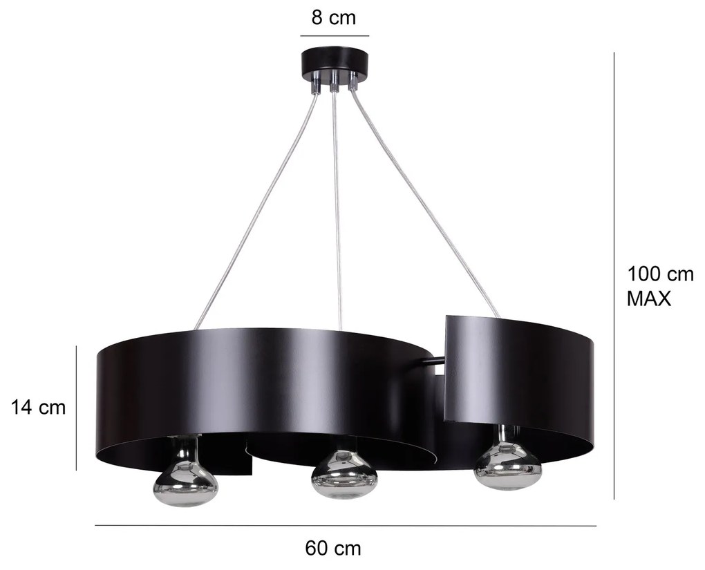 Lampadario Moderno 3 Luci Vixon In Acciao Nero E Cromo