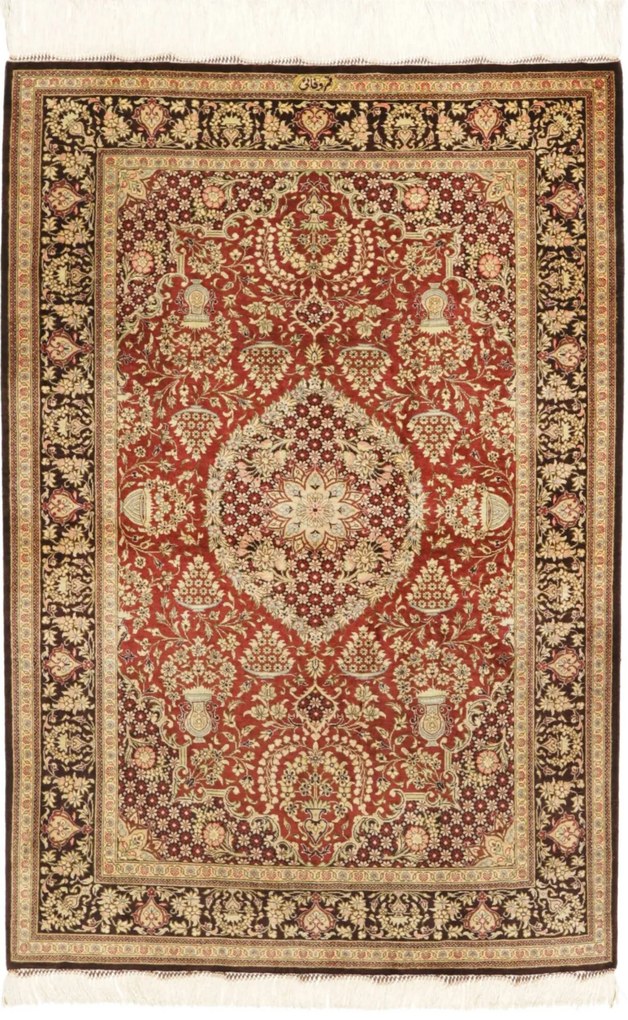 Ghom Tappeto 120x80 Rosso (Iran) Annodato A Mano