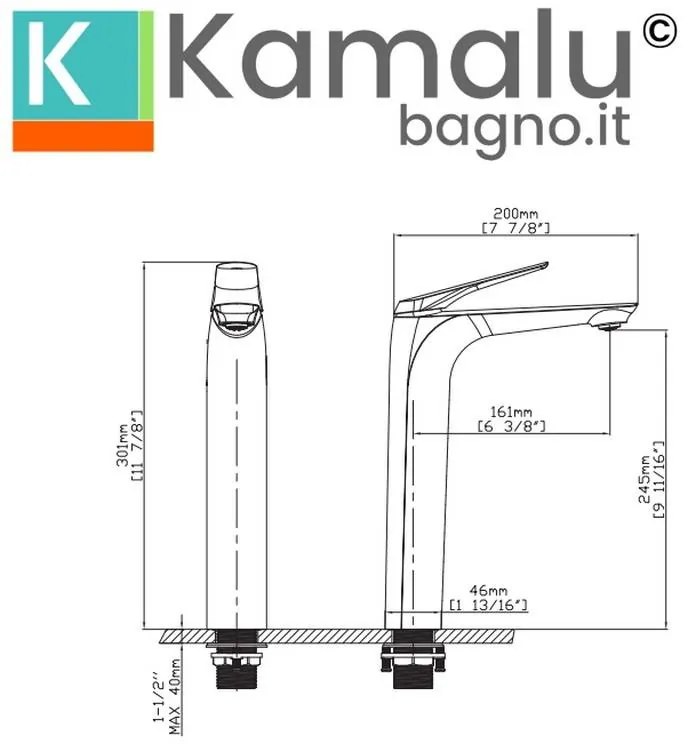 Kamalu - miscelatore lavabo alto in ottone finitura gun metal | kam-l gun metal