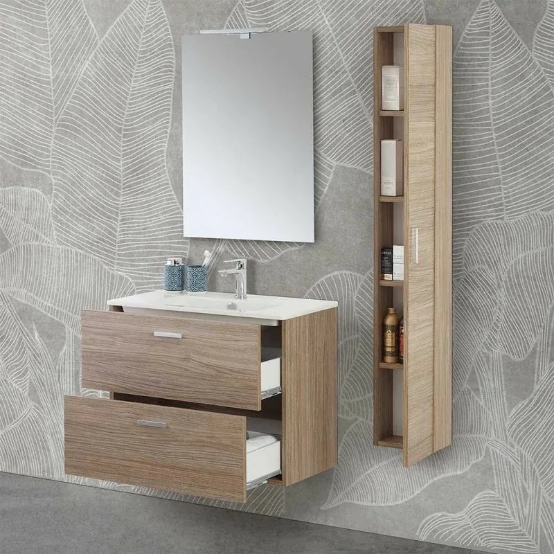 Mobile bagno sospeso 80 rovere tropea con pensile 150 lavabo e specchio Martha