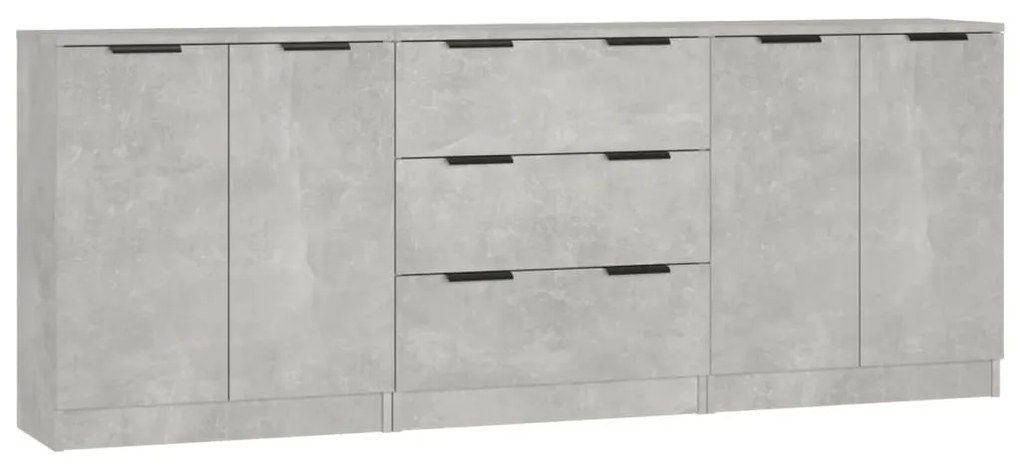 Credenze 3 pz grigio cemento in legno multistrato