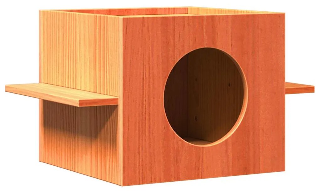 Cuccia Per Gatti Marrone Cera 51x35x30cm Legno Massello Di Pino /