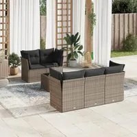 Set Divano da Giardino 6 pz con Cuscini Grigio in Polyrattan 3217250