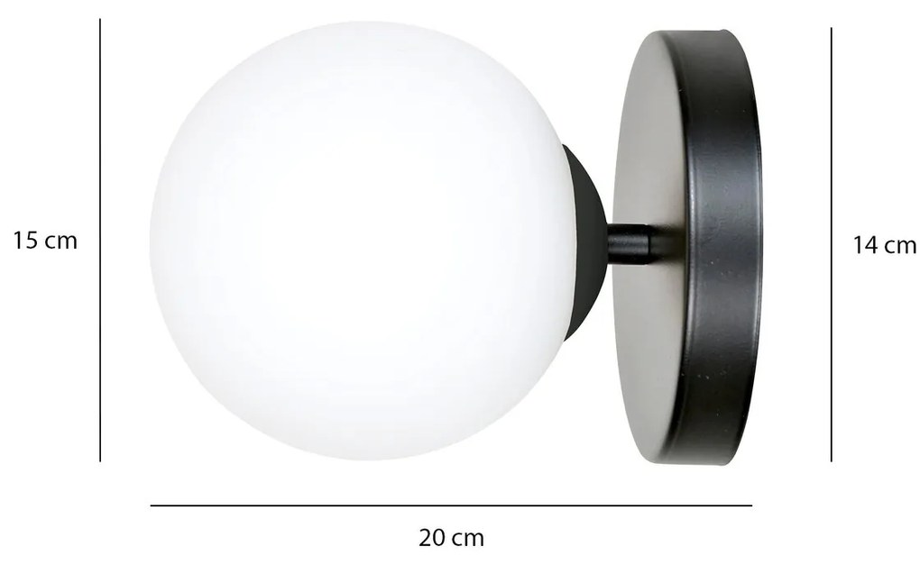 Applique A 1 Luce Hallador In Acciaio Nero E Sfera In Vetro Opalino