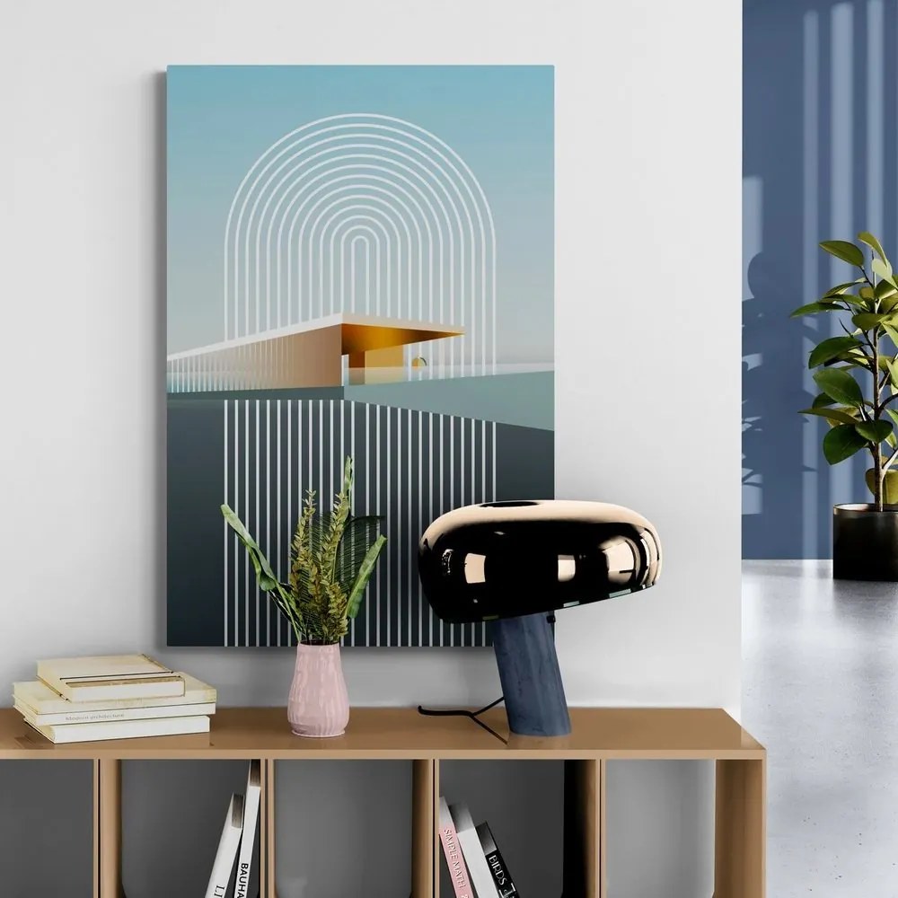 Quadro su tela – Arcobaleno con sfondo astratto Mid-Century
