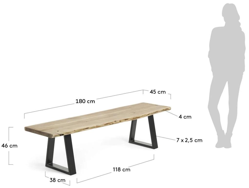 Kave Home - Panca Alaia in legno massello di acacia e gambe in acciaio nero 180 cm