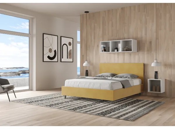 Letto contenitore da 160x190 in microfibra ocra Adele