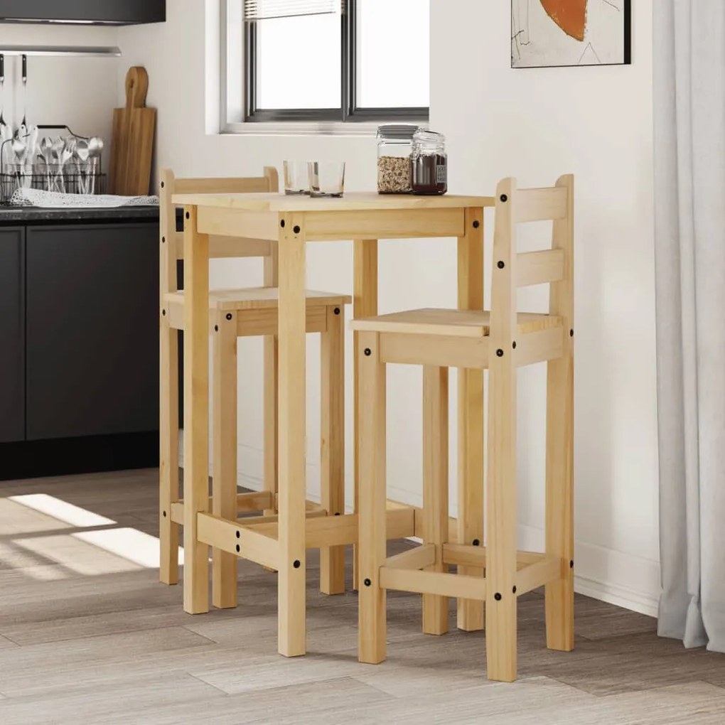 Set Da Bar 3 Pz İn Legno Massello Di Pino /