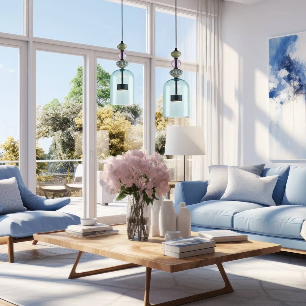 Eko-Light Lampada LED a sospensione Arte, paralume in vetro, blu, Ø 16 cm, 12 W