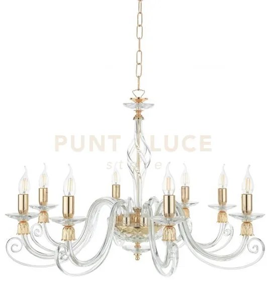 Lampadario 1306 8 luci trasparente e oro attacco e14 d.84cm