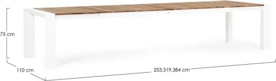 Tavolo Da Esterno In Alluminio Piano In Teak Allungabile 110x253/384 Cm Cameron Bianco Bizzotto