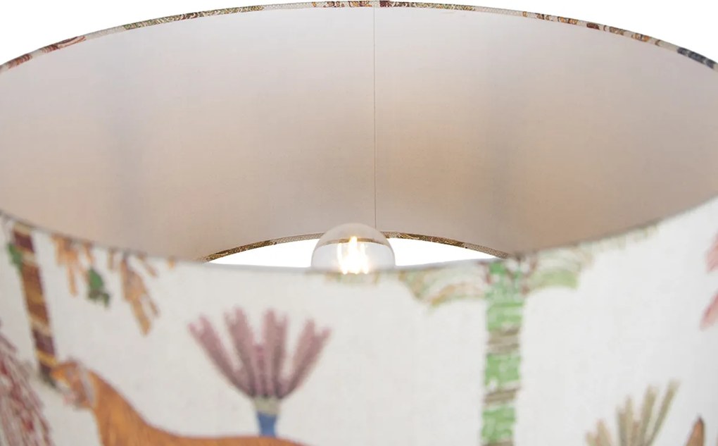 Lampada da terra a treppiede in legno con paralume multicolore con stampa animalier 50cm - Lou