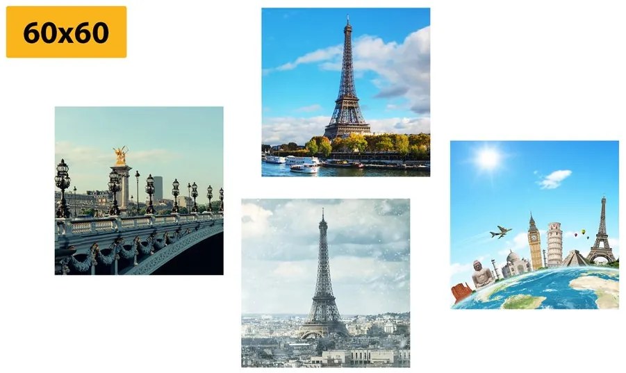 Set di quadri – Vista sulla Torre Eiffel a Parigi
