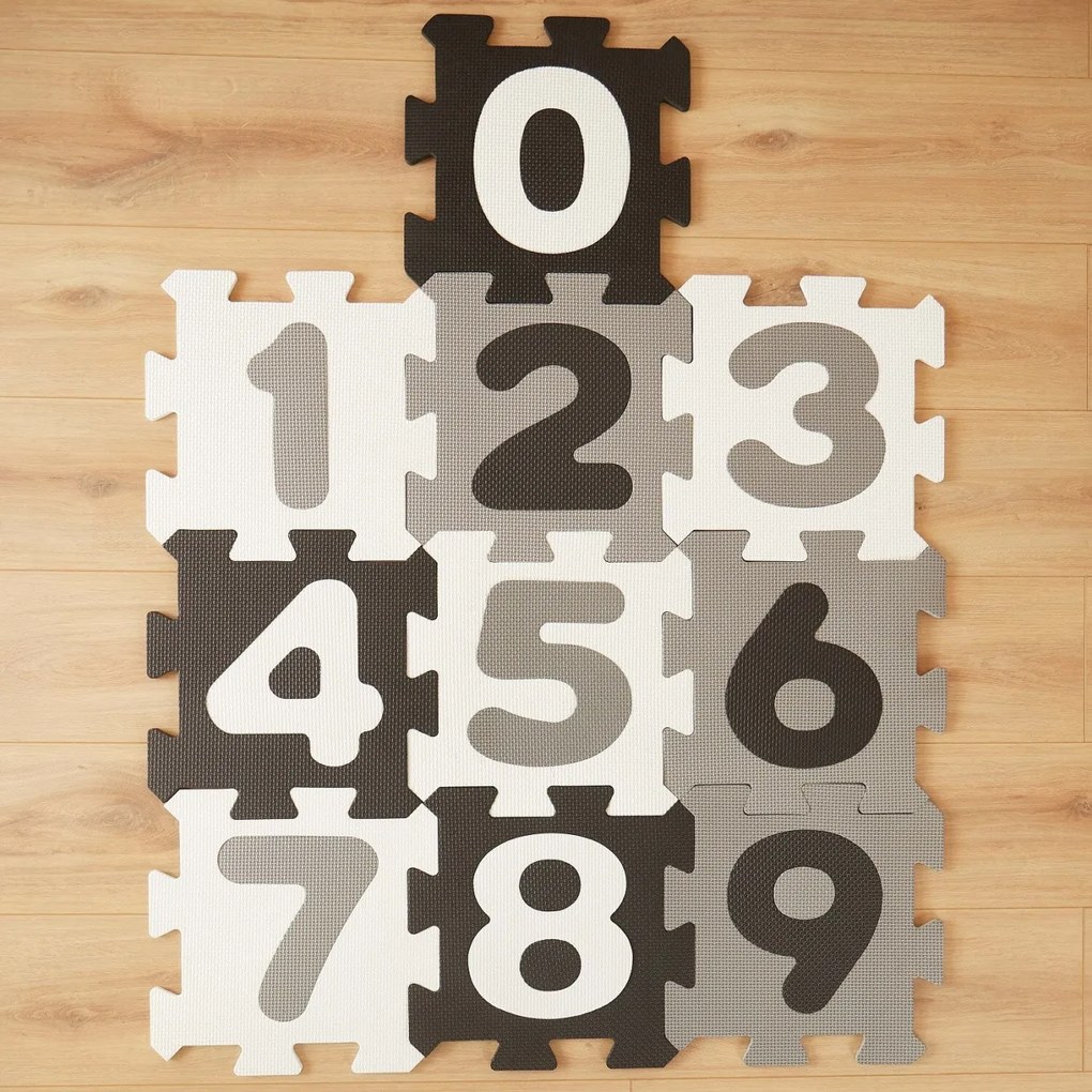 Bieco - Tappeto da gioco in schiuma con numeri - puzzle black & white - 10 pz