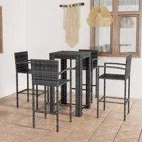 Set Bar da Giardino 5 pz con Braccioli in Polyrattan Grigio cod mxl 44258