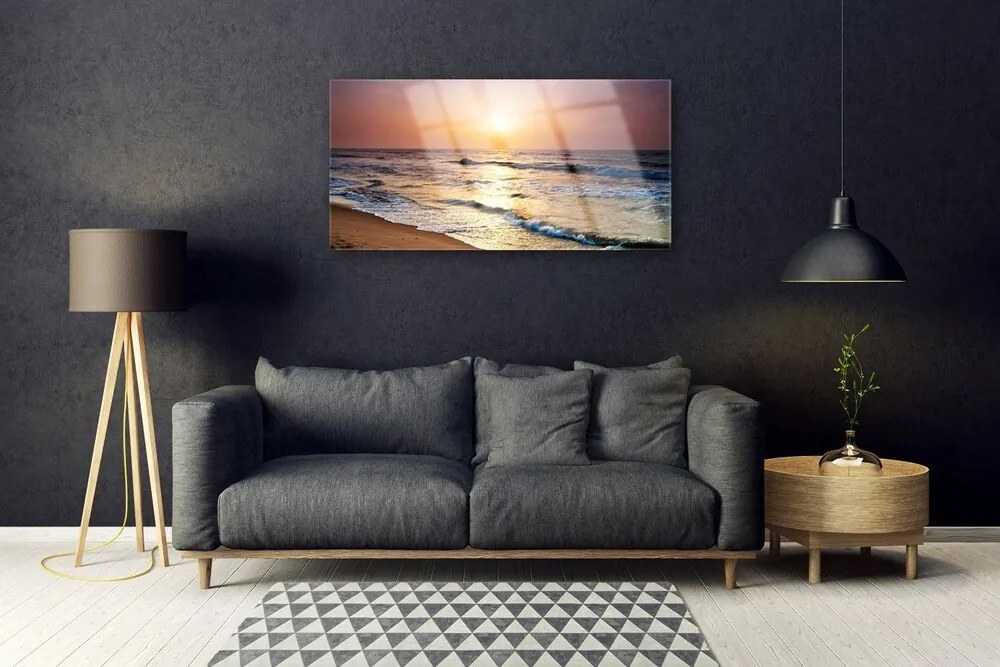 Quadro vetro Mare spiaggia sole paesaggio 100x50 cm