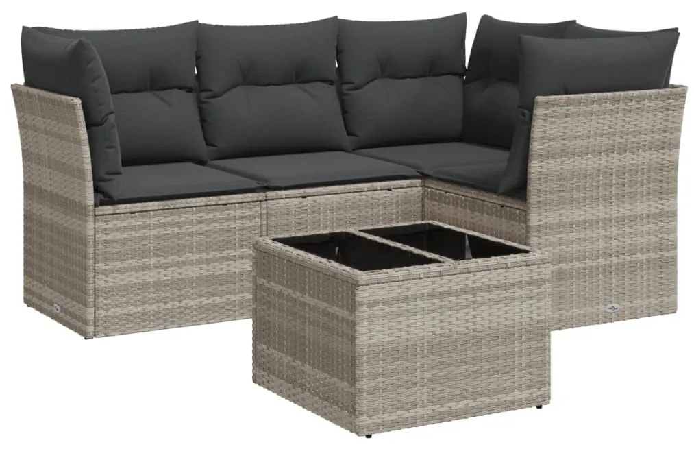 Set divano da giardino 5pz con cuscini grigio chiaro polyrattan