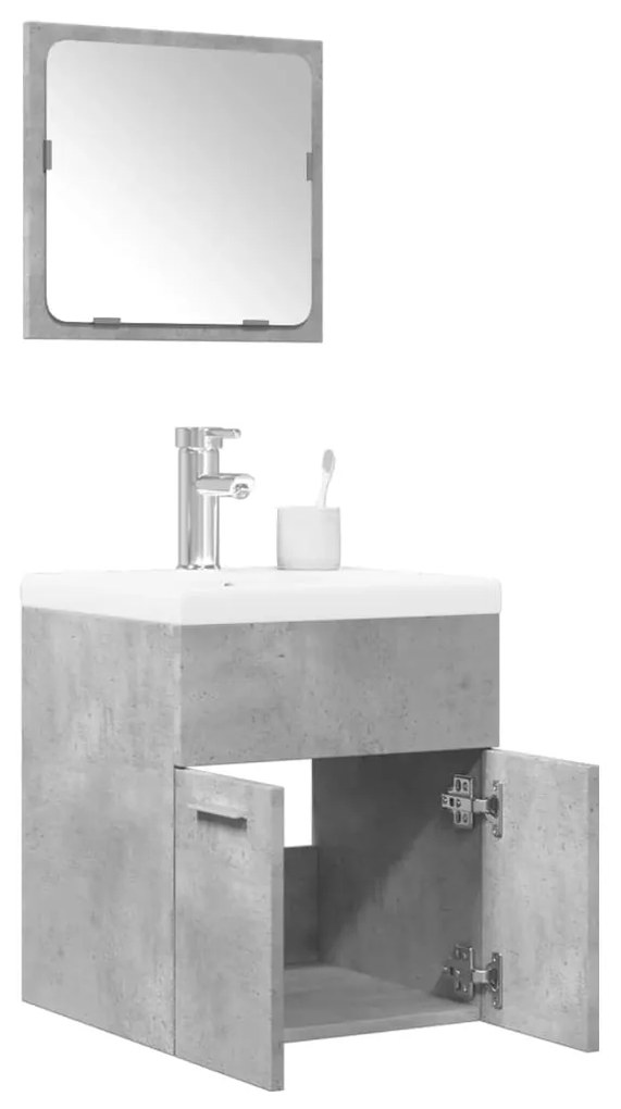 Set Mobili Da Bagno 3 Pz Grigio Cemento İn Legno Multistrato /