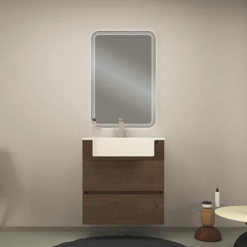 Mobile sottolavabo e lavabo Paris per vasca centrale frassino scuro L 70 cm 2 cassetti