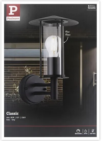 Paulmann 94398 - 1xE27/60W IP44 Applique da esterno CLASSIC 230V