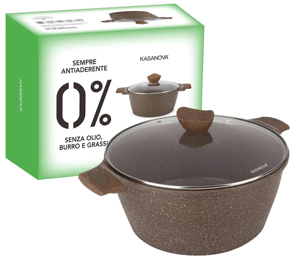 Casseruola 28 cm antiaderente 0 grassi con coperchio