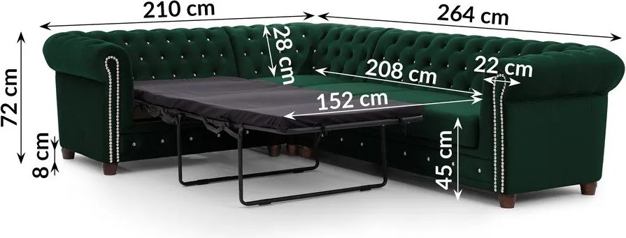 Divano angolare verde allungabile (con penisola a sinistra/a L) con rivestimento in velluto York Blik – Ropez