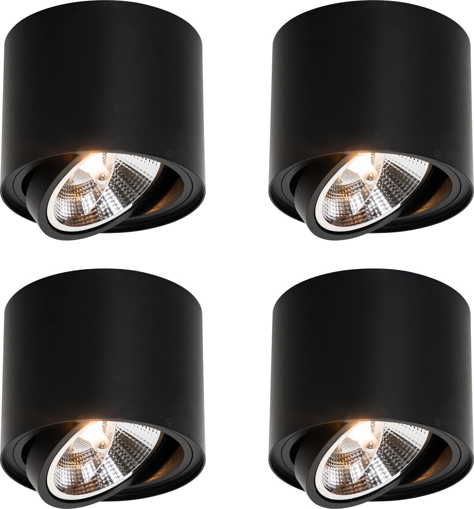 Set di 4 faretti da soffitto moderni neri orientabili e inclinabili AR111 - Rondoo Up