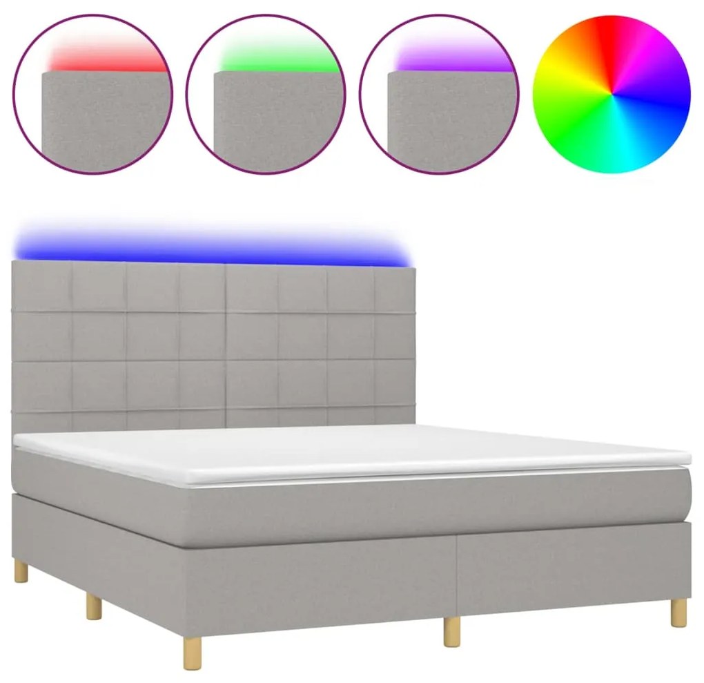 Letto a molle materasso e led grigio chiaro 180x200 cm tessuto