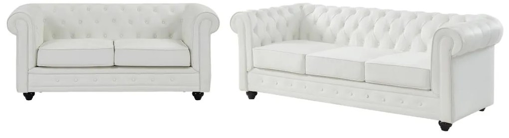 Divano 3 posti e 2 posti in Similpelle Bianco - CHESTERFIELD