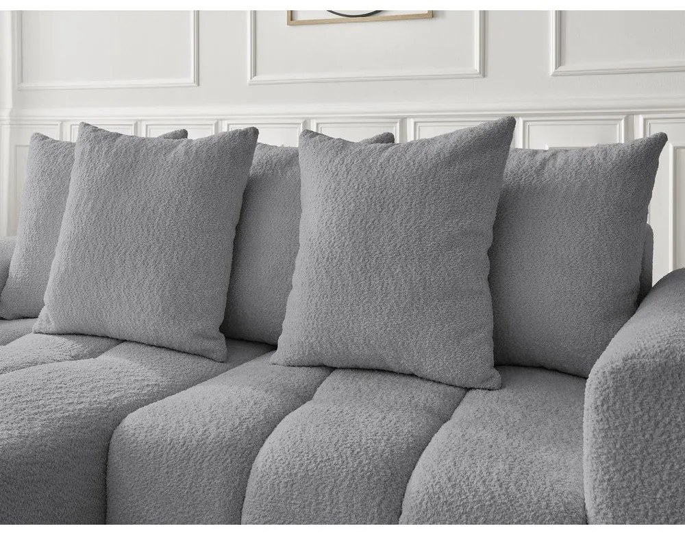 Divano angolare grigio allungabile/con contenitore (con penisola a sinistra/con chaise lounge) con rivestimento in bouclé Roxelane – Bobochic Paris
