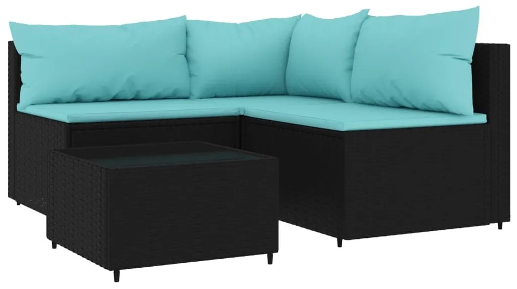 Set divani da giardino 4 pz con cuscini nero in polyrattan