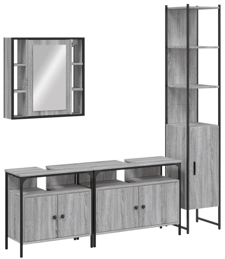 Set mobili da bagno 4 pz grigio sonoma in legno multistrato