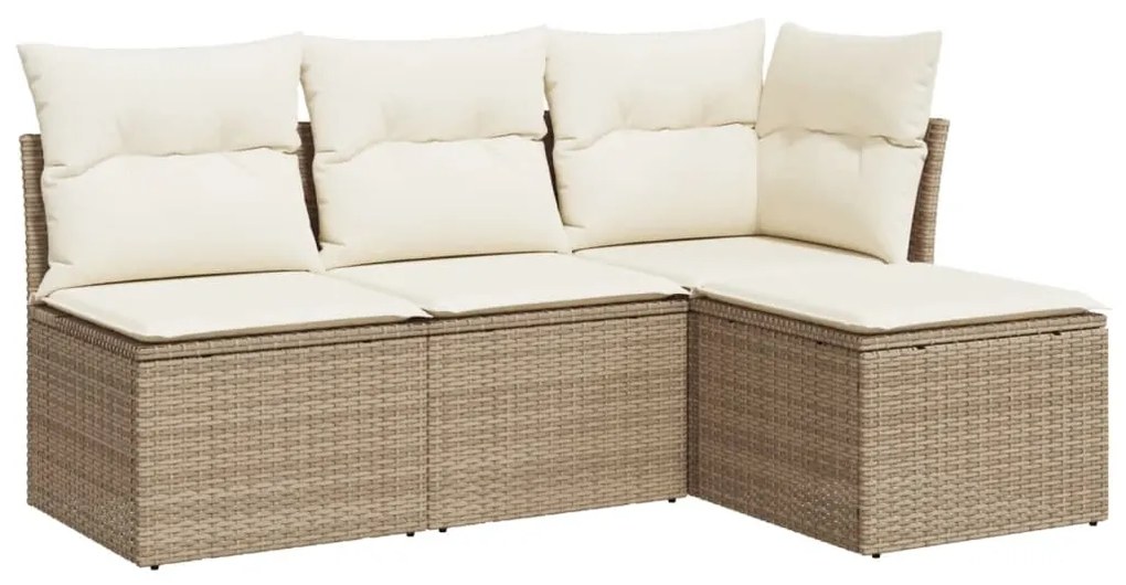 Set divano da giardino 4 pz con cuscini beige in polyrattan