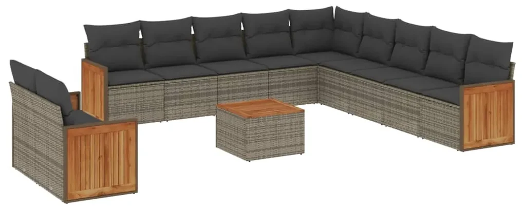 Set divani da giardino 12 pz con cuscini grigio in polyrattan