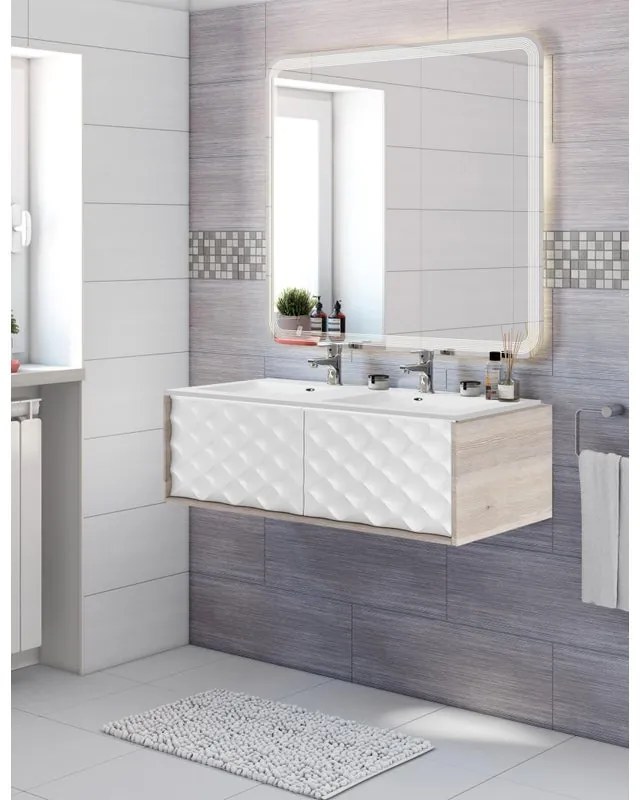 Mobile sottolavabo e lavabo Neo rovere grigio/bianco L 120 x H 32 x P 48 cm 2 vasche 2 cassetti