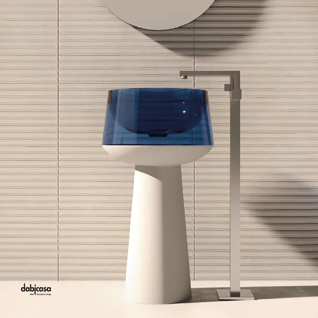 Lullaby "Icon Momentum" Lavabo Freestanding Da Diam.50 Cm Con Scarico a Pavimento Finitura Agata Blu/Bianco Opaco