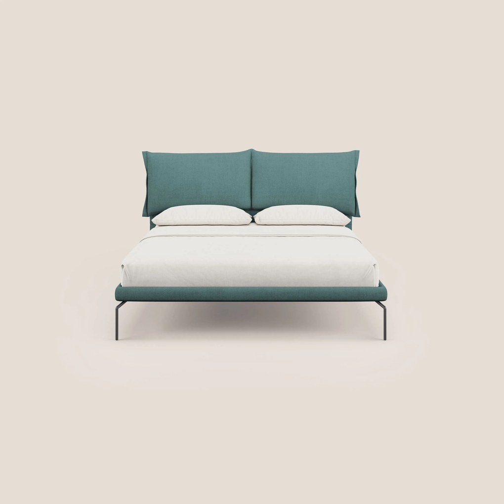 Bice letto imbottito con cuscini e piedi alti in metallo in tessuto impermeabile T02
