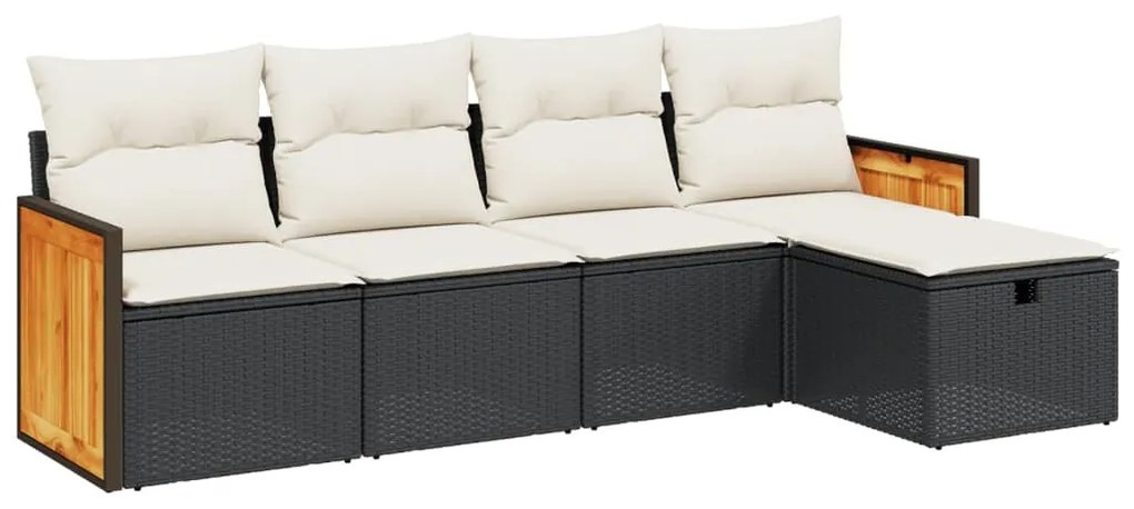 Set divani da giardino 5 pz con cuscini in polyrattan nero