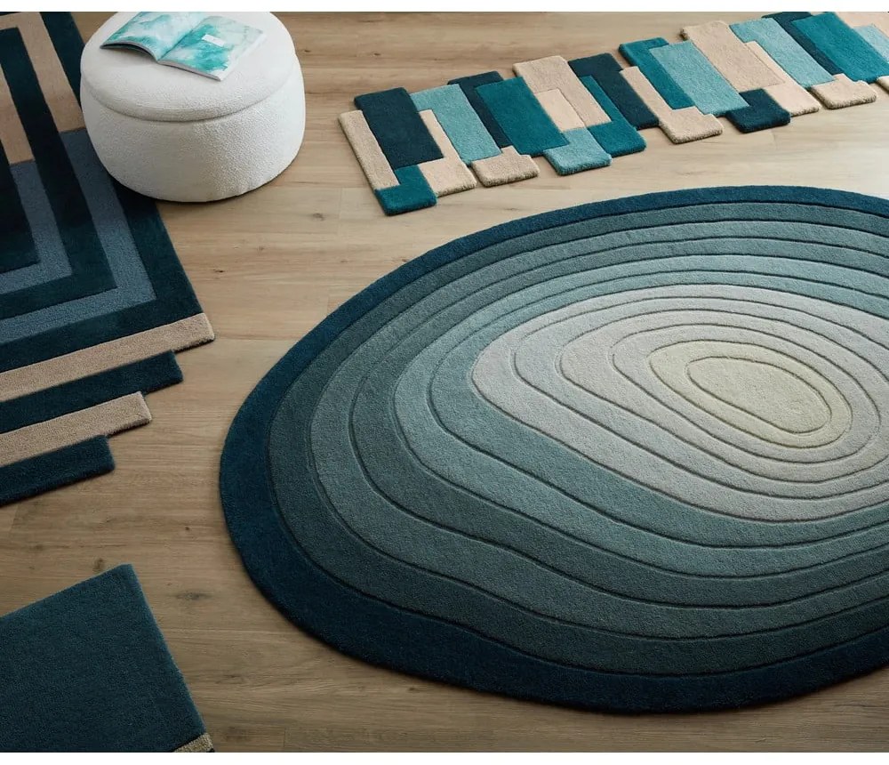 Tappeto blu in lana 160x230 cm Puddle Ombre Wool - Flair Rugs