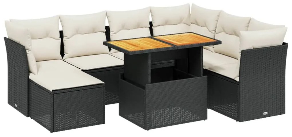 Set divani da giardino con cuscini 8 pz nero in polyrattan