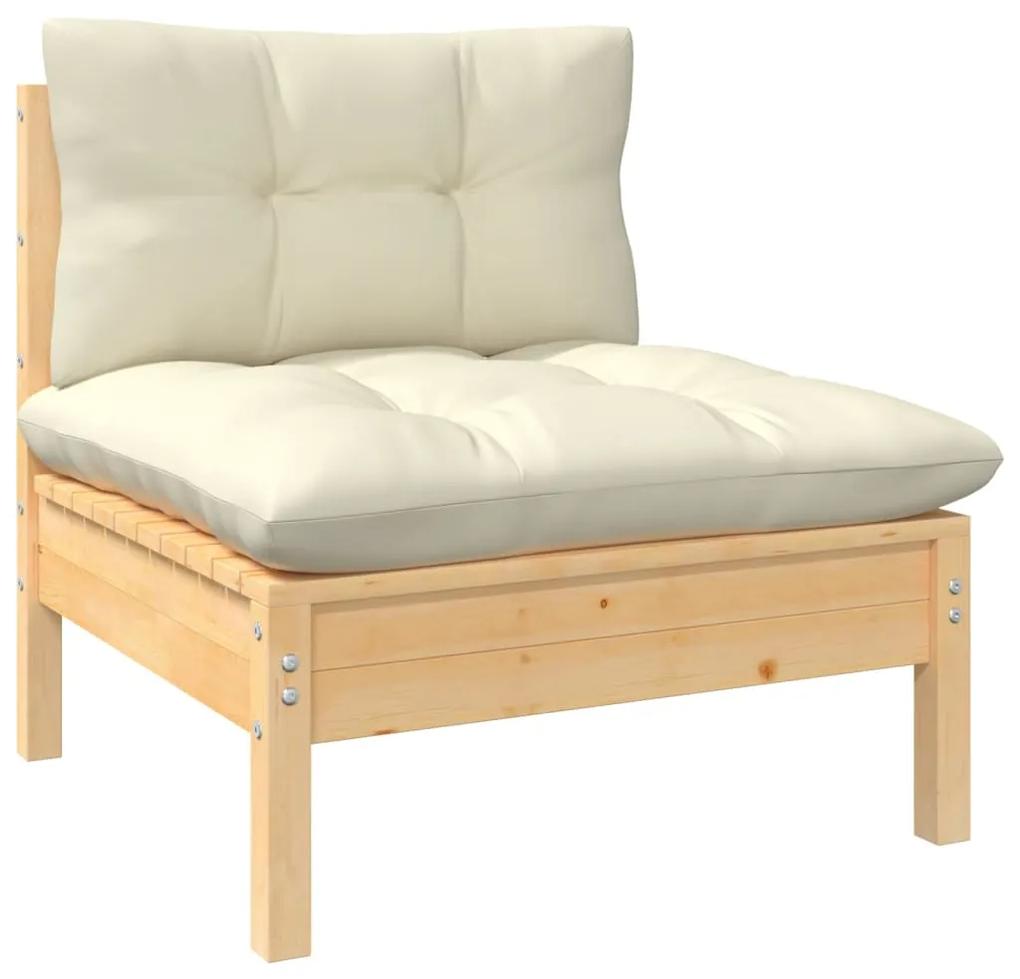 Set divani da giardino 8 pz con cuscini crema massello di pino