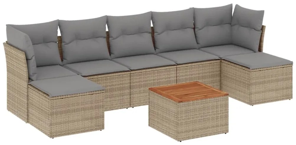 Set divano da giardino 8 pz con cuscini beige misto polyrattan