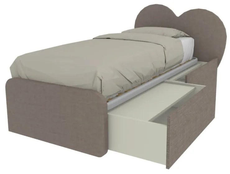 CUPIDOC - Letto cameretta a cuore singolo 80x190 con cassettoni estraibili e testata personalizzabile.Rete inclusa