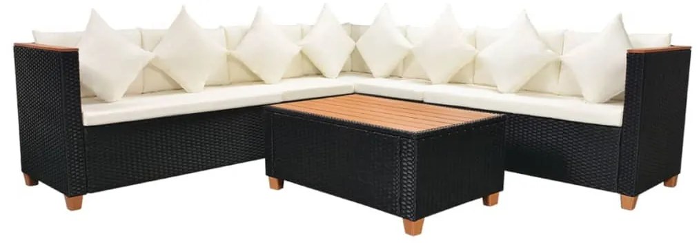 Set divani da giardino 5 pz con cuscini in polyrattan nero