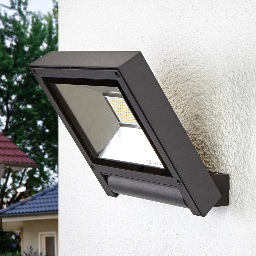 Lucande Faretto da esterno a LED Maica, antracite, orientabile, IP65 Maica, Nero, Alluminio, Moderno, Lampada LED da esterni
