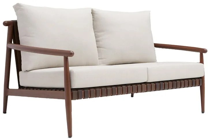Divano da giardino con cuscino beige e braccioli Retro NATERIAL da 2 posti, struttura in alluminio marrone seduta in alluminio beige, L 148 x H 70 x P 86 cm