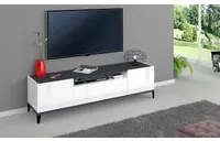 Mobile da soggiorno Porta TV, Made in Italy, Supporto per TV da salotto a 2 ante e 1 cassetto, Cm 160x40h47, Bianco lucido e Ardesia