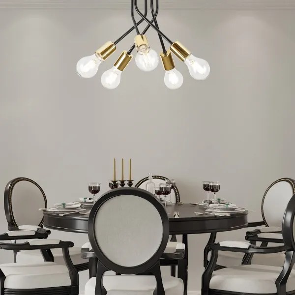 Lampadario a sospensione con supporto rigido PRIYA 5xE27/15W/230V nero