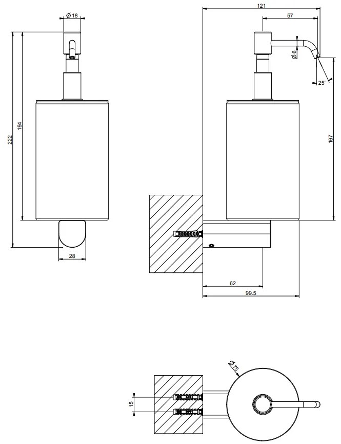 Dispenser portasapone a parete nero opaco rilievo Gessi